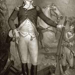 A painting of a man in uniform holding a rifle.