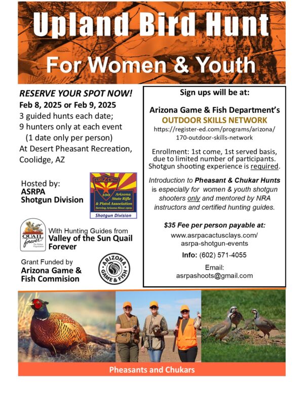 Upland Bird Hunt for Women and Youths February 8, 2025 or February 9, 2025